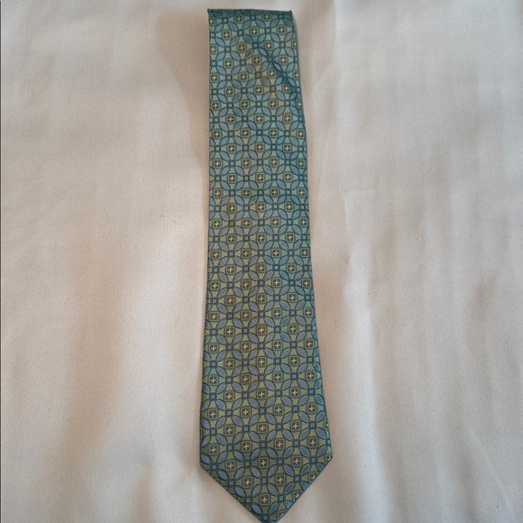 CM Gold Series Extra Long Green/Blue/Gold Silk Tie - Picture 7 of 10